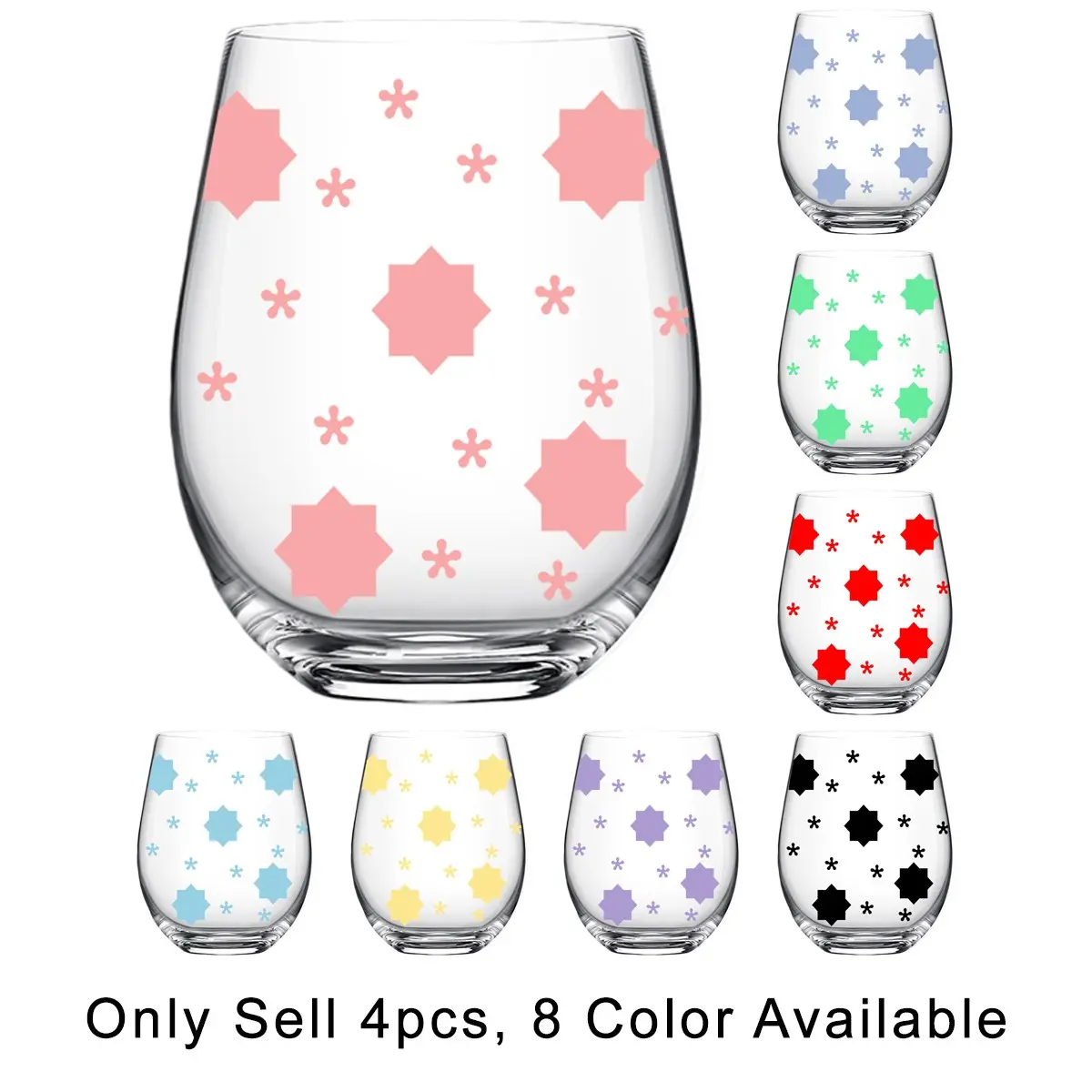 Polygon Pattern Stemless Wine Glasses Set of 4, 18oz/540ML Transparent Wine Cups, Ideal for Restaurants & Daily Use