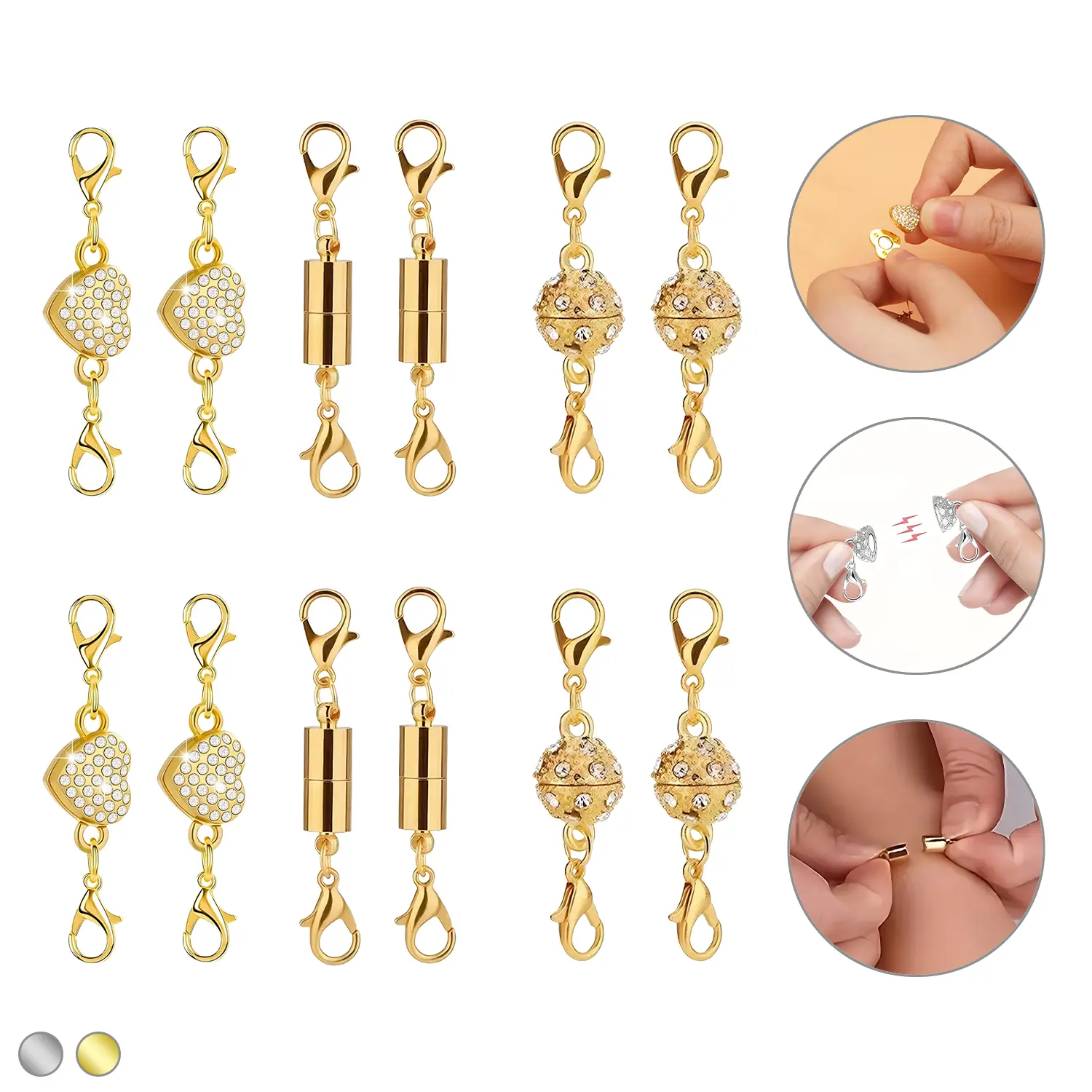 12 PCS Magnetic Extenders for Bracelets and Necklaces with Lobster Clasp Stainless Steel Charm Pendant Ideal Gift set for Women Girls Seniors