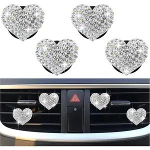 4PCS Heart-Shaped Car Vent Clips with Rhinestone,Bling Air Vent Clips Car Decorations,Premium Shiny Car Clips for Vents CCar Accessories Interior for Cars,Trucks,SUVs (White)