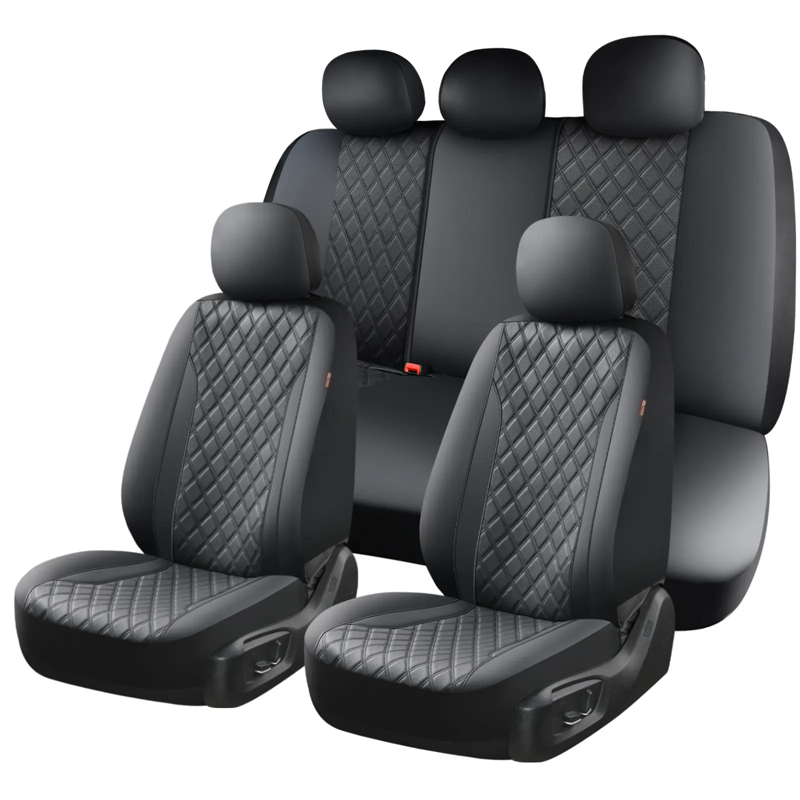 Coverado Black Upgraded PVC&Fabric Car Seat Covers Full Set, 9 Pieces Universal Fit for Most Cars SUV Trucks【57001】