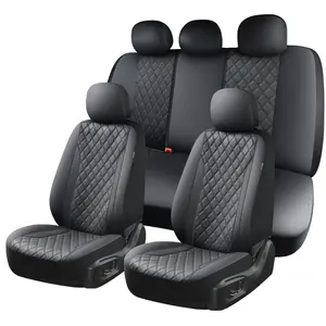 Coverado Black Upgraded PVC&Fabric Car Seat Covers Full Set, 9 Pieces Universal Fit for Most Cars SUV Trucks【57001】