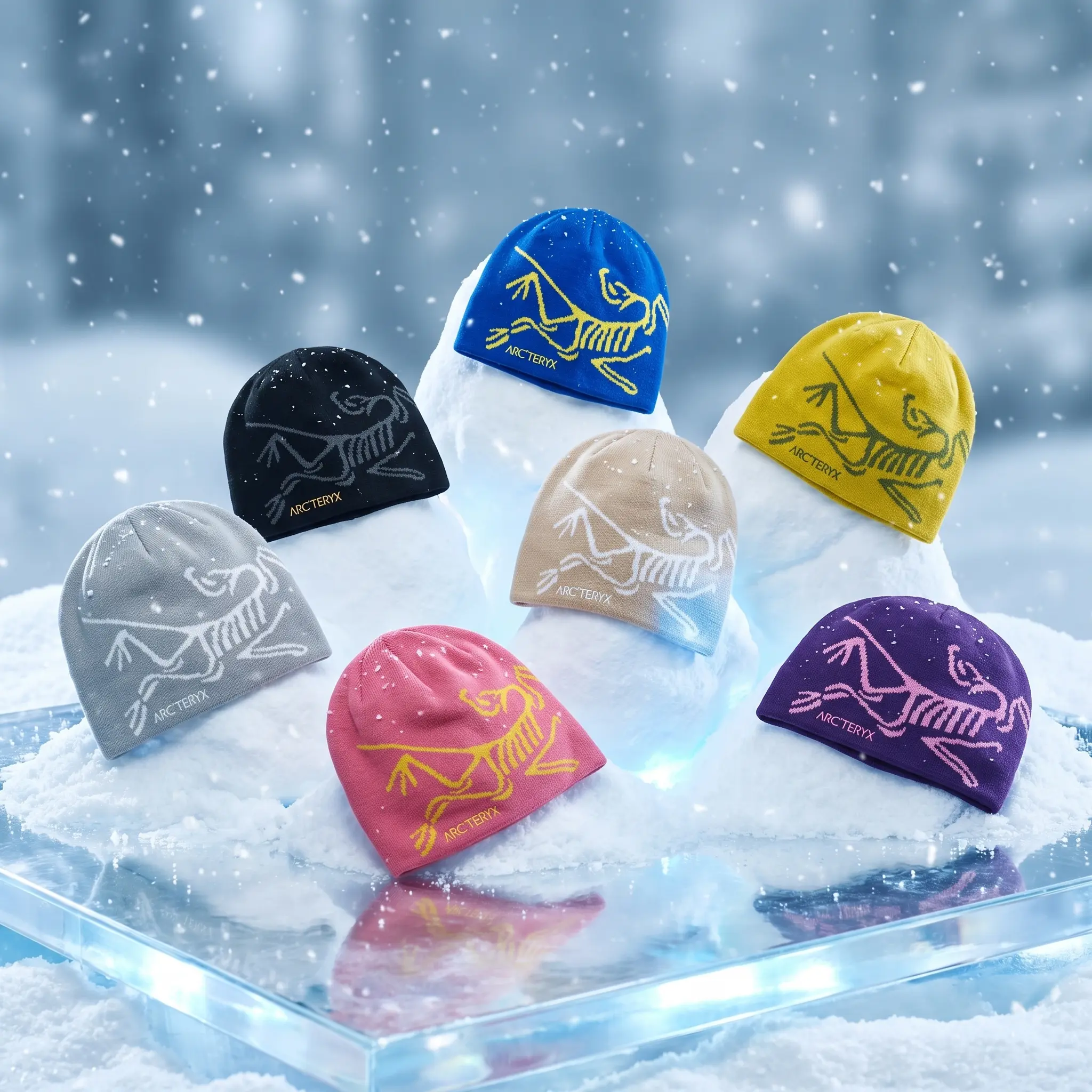 Arcteryx Style Bird Skeleton Beanie Multi-Color Variant Grid | Thick Gorpcore Thermal Winter Skull Caps | Snowfall Showcase Profile