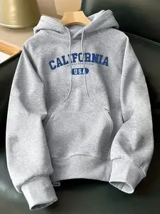 Unisex California Letter Print Hoodie, Fall Winter American Style, Casual Urban Design, Daily Campus Commute, Relaxed Fit