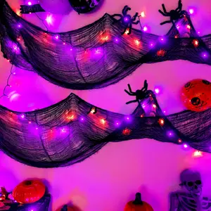 Halloween Lights with Creepy Cloth, 50LED 16FT Waterproof Orange and Purple String Lights with 8 Lighting Modes Timer, Battery Operated Fairy Lights for Indoor Party Yard Decor