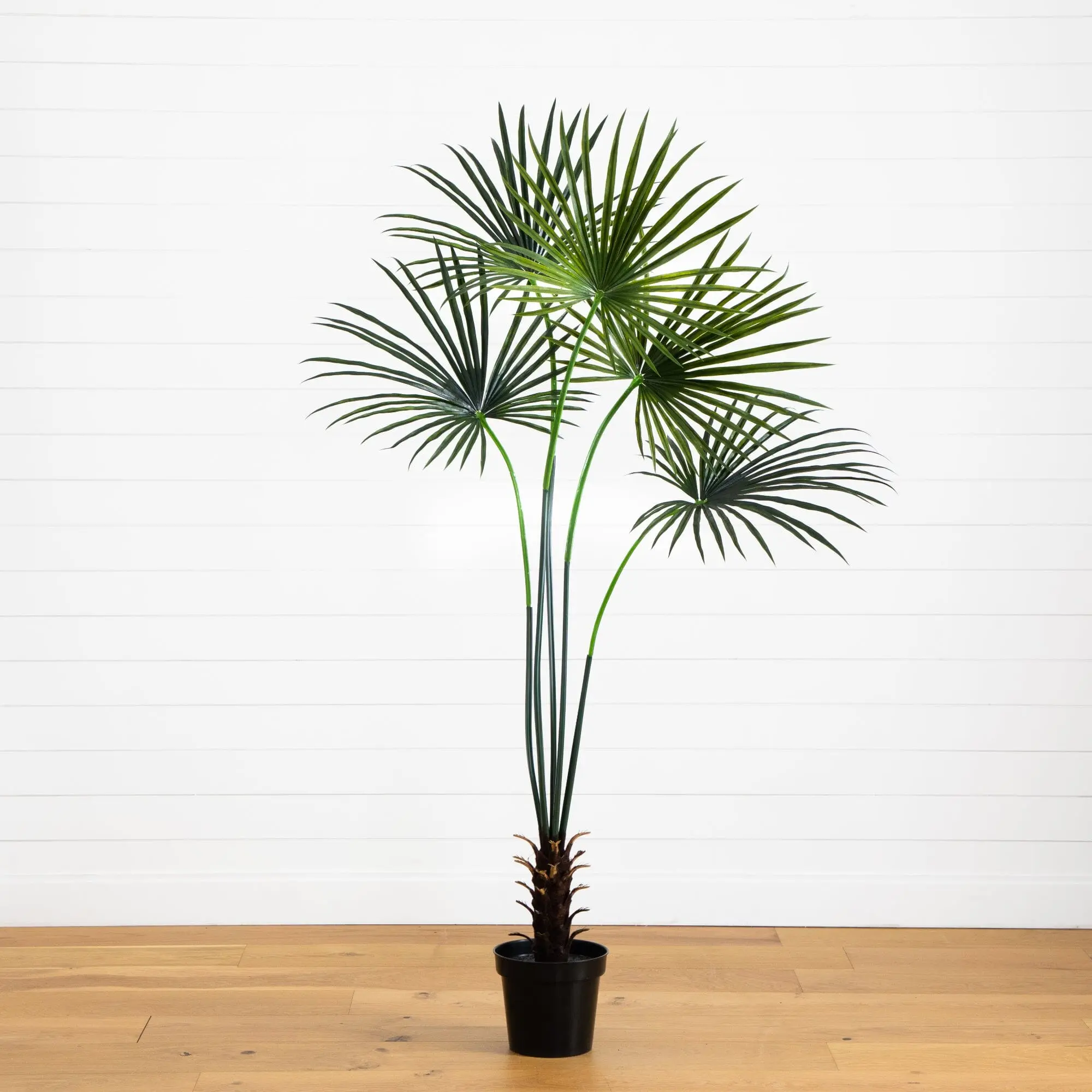 7ft Height UV-Resistant Artificial Synthetic Fan Palm Tree, Decorative Floor Plant with Tropical Look for Indoor & Outdoor Home Decor