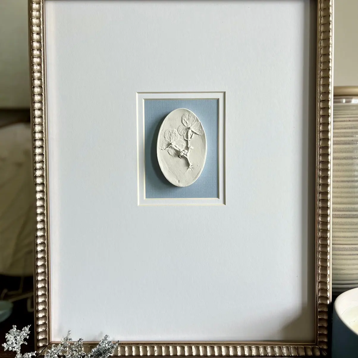 Handmade framed bas relief floral intaglio