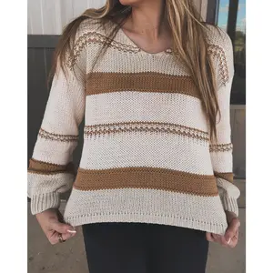 Latte Lover Striped Sweater - Taupe