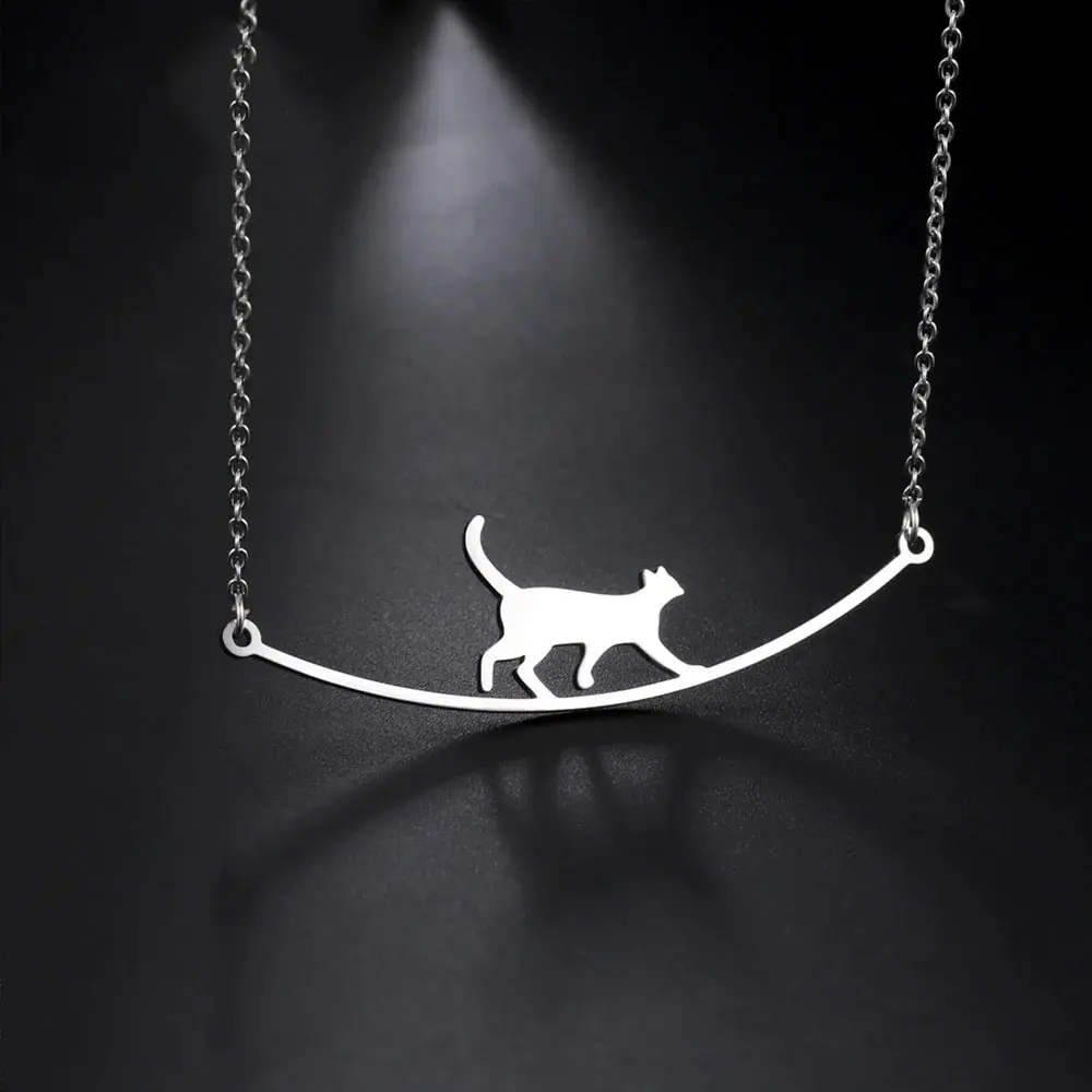 Cute Walking Cat Kitten Necklace Pendant Jewelry