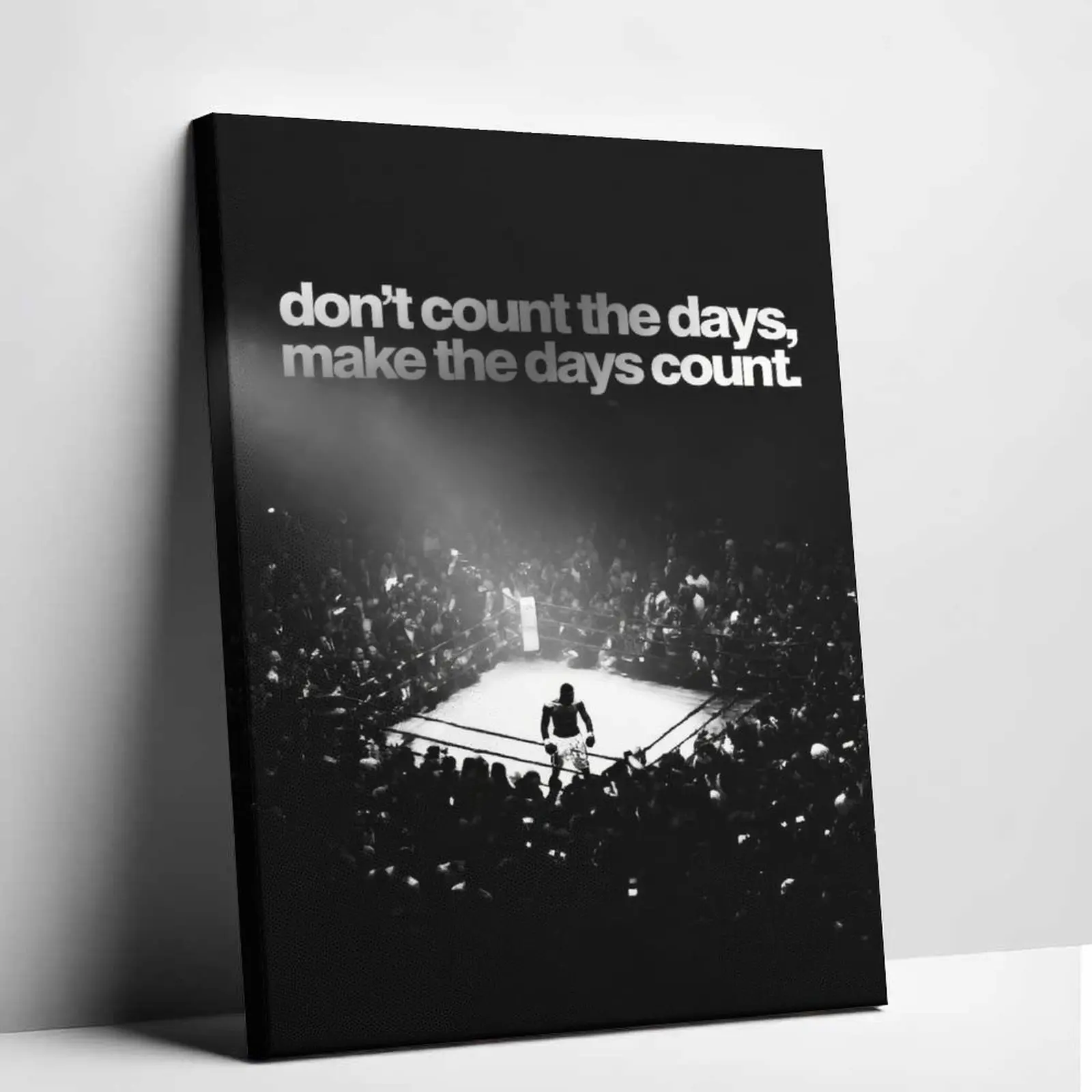 Black White Boxing Canvas Print - "Don't Count The Days Make The Days Count" Artistic Motivational Quote Poster, Inspirational Fighter Sports Wall Decor, Ideal for Gym & Man Cave, Thoughtful Gift for Boxing Enthusiasts