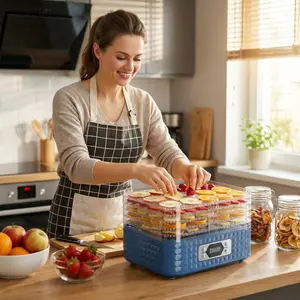 Food Dehydrator - Dehydrator for healthy food, meat, jerky, fruits, vegetables, mushrooms and herbs, 400 watts, maximum temperature 70 degrees Celsius, mini type with 5 BPA-free drying racks and slide-out trays