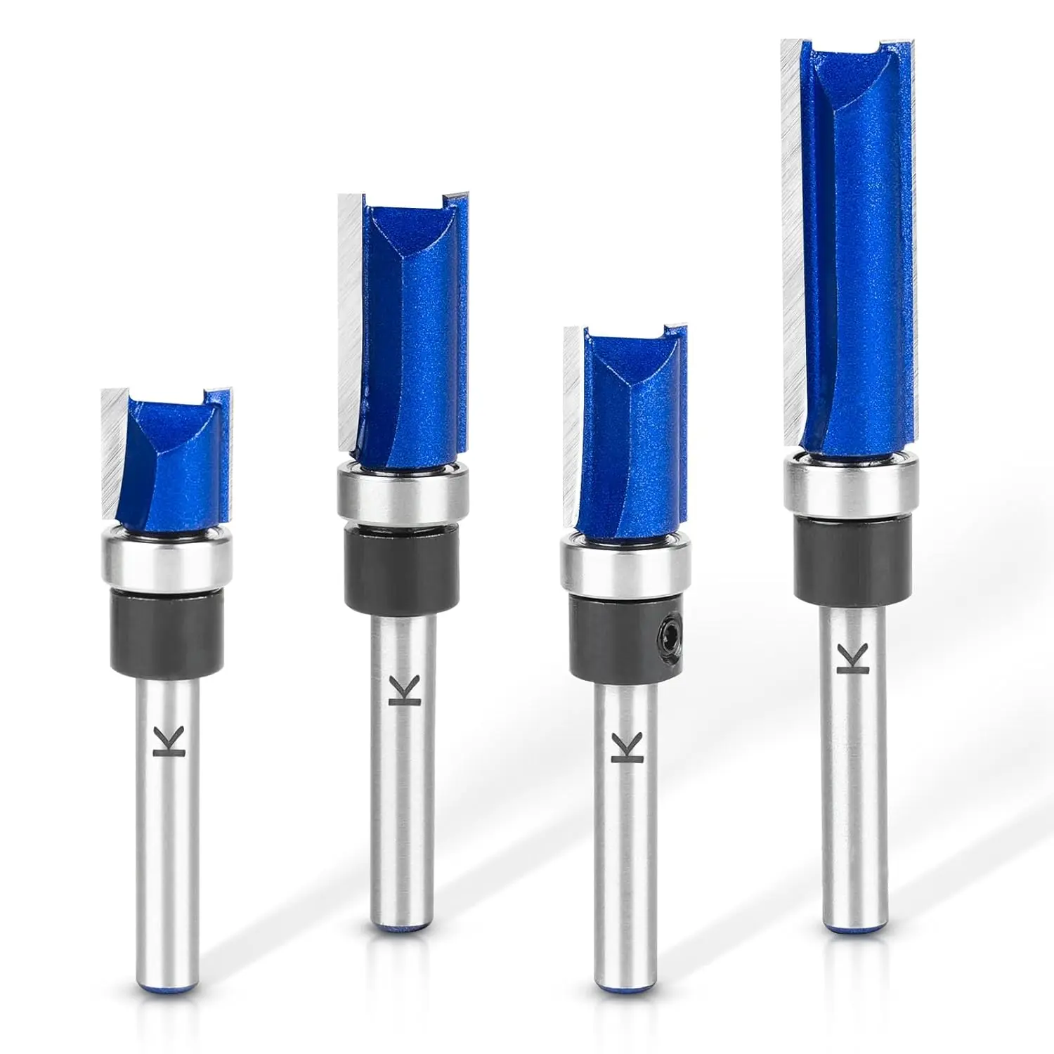 4 count Flush Trim Router Bits 1/4 Inch Shank, Bottom Bearing Flush ...