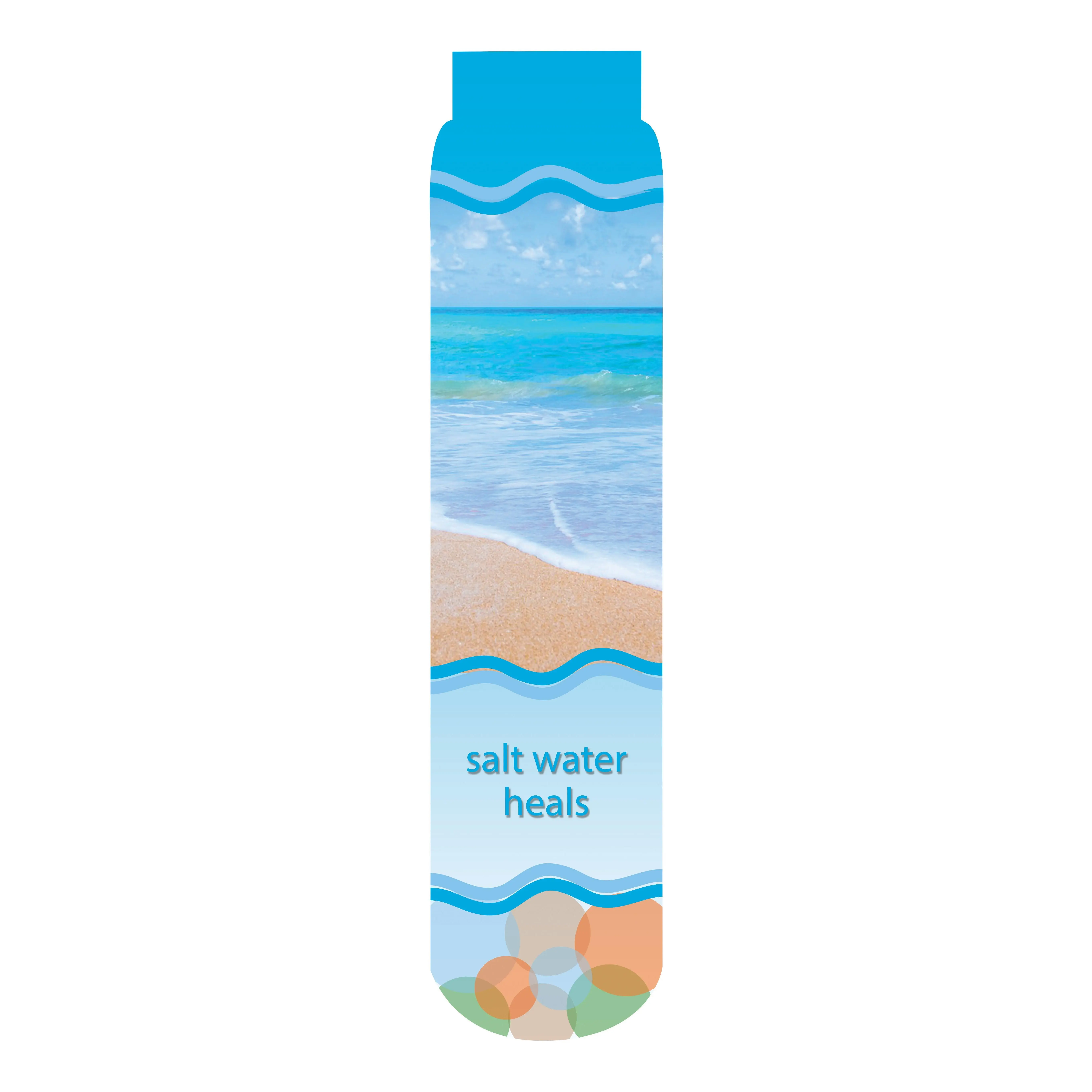 Salt Water Heals Crew Socks Light Blue for Men's Shoes Spandex Tropical Style Menswear Fashion 95% Polyester 5% Spandex