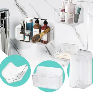 3pcs/Set Acrylic Wall Mount Organizer, Adhesive Shelf with Soap Box, Bathroom Shelves for Wall, No Drilling Hang Walls with Self Adhesive Tape, for Bathroom, Kitchen, Living Room(Size S/M/L)