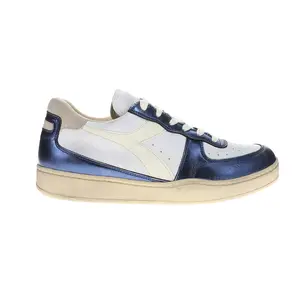 diadora Mens Mi Basket Low Metallic Dirty Lace Up Sneakers Shoes Casual - White