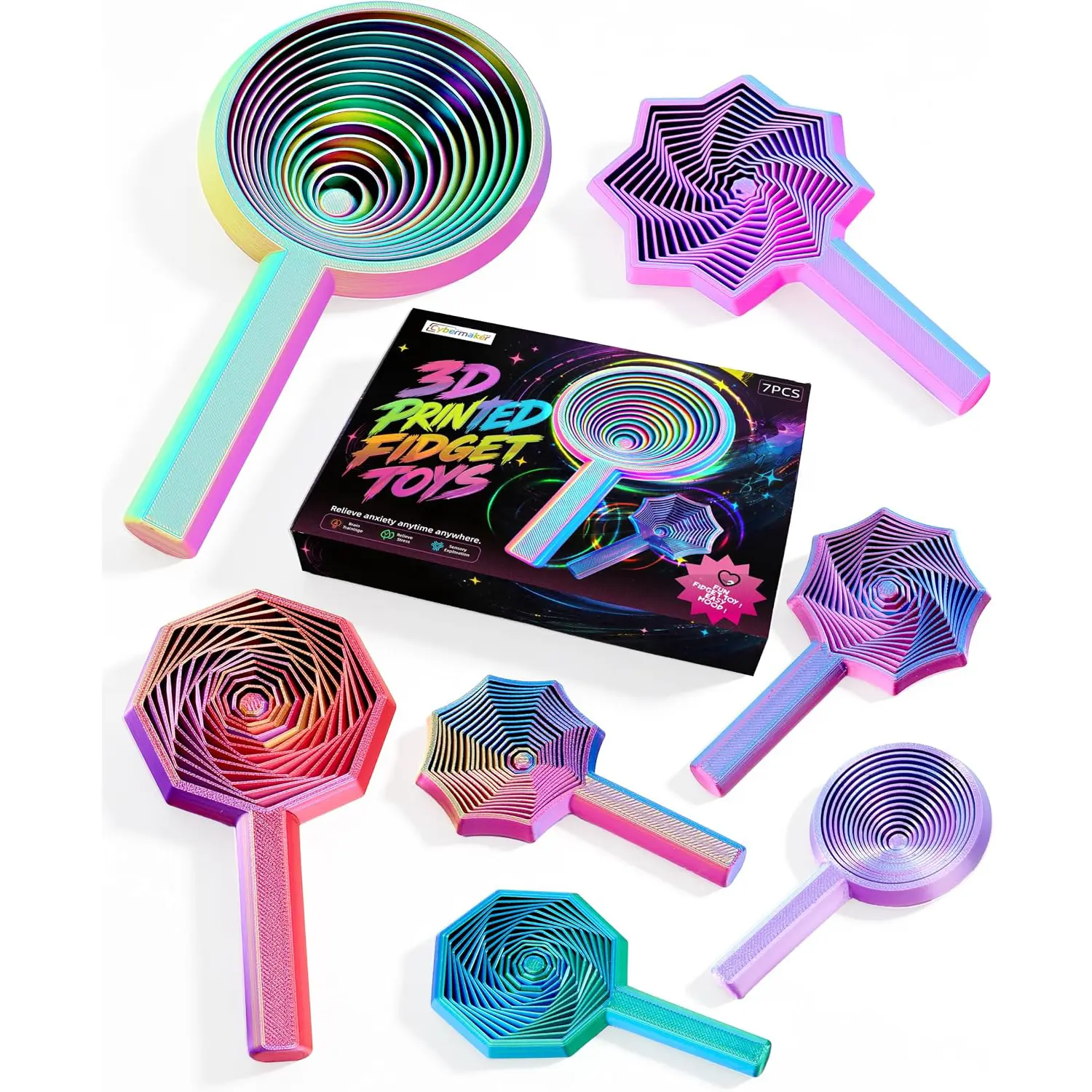 3D Printed Star Fidget Toys, Handheld Sensory Sound stress-relieving Toys, Colorful Round & Geometric Fidgets in Mixed Sizes for Kids Teens Adults, Stress Relief, Concert, Desk & Gift