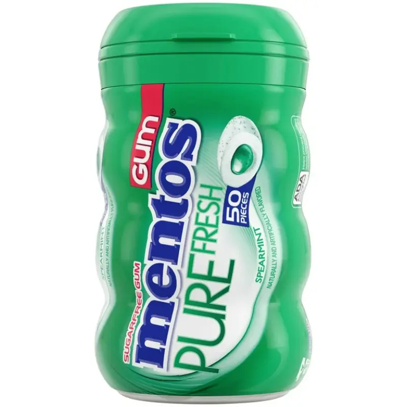 Mentos Pure Fresh Spearmint Sugar-Free Chewing Gum with Sweetener - 2 Packs, 50ct Each, Sugar-Free Fresh Breath Snack