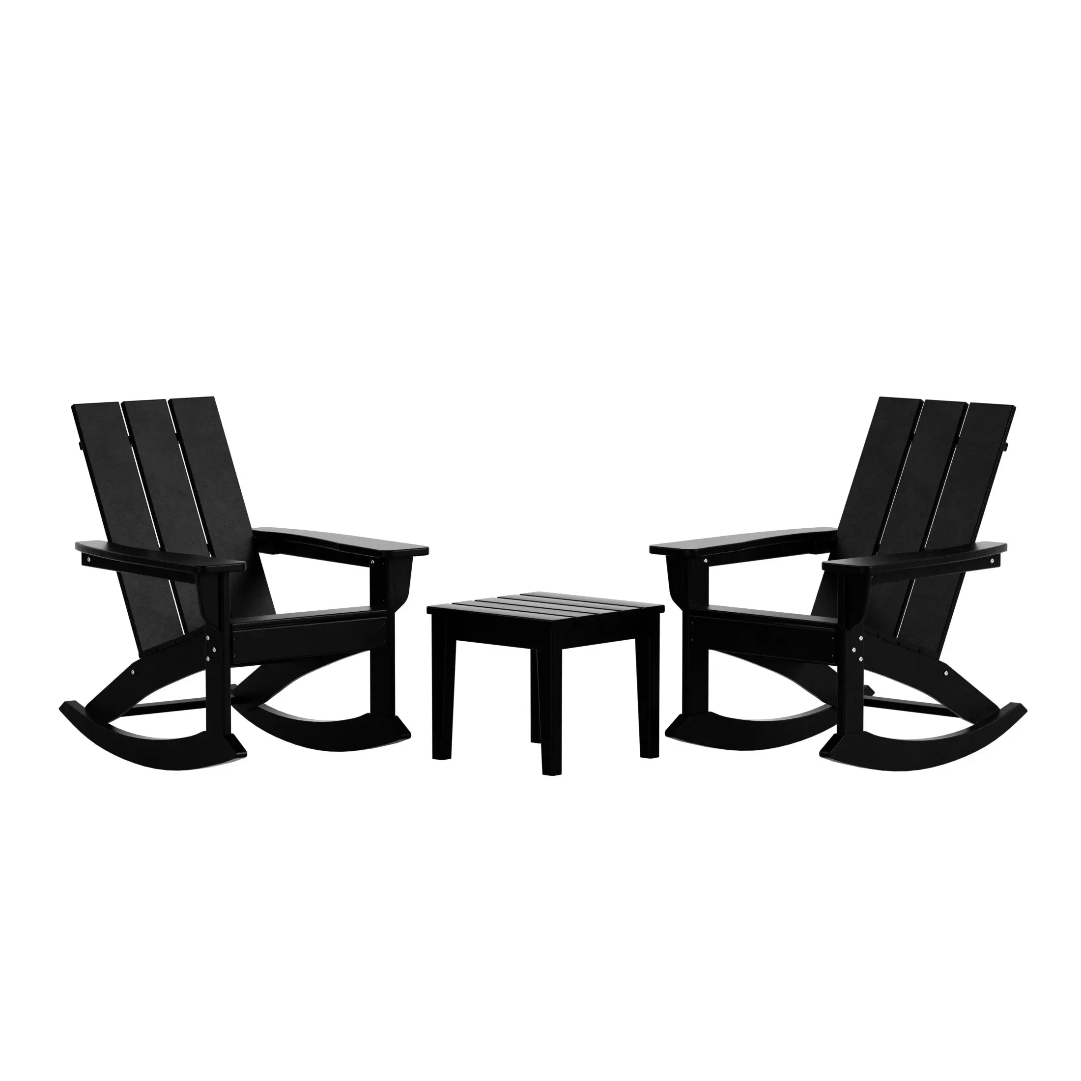 Ashore 3-Piece Modern Rocking Poly Adirondack Chair With Side Table Set