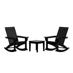 Ashore 3-Piece Modern Rocking Poly Adirondack Chair With Side Table Set