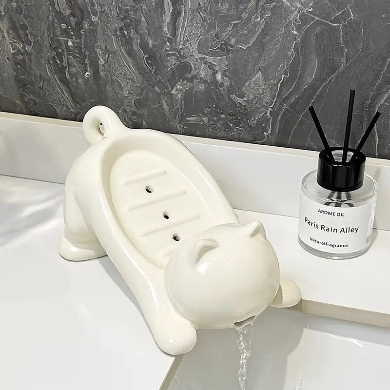 Kitten Draining Soap Box for Home Use No Drilling Required Hand Washing Sink Plastic Soap Box Bathroom Soap Drainage Storage Rack Lightweight Installation Free