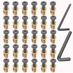 30 Sets 1/4-20 x 3/4" Furniture Screw Nut Threaded Inserts for ,1/4-20 x 19/32" Nut Threaded  Inserts Bolt Fastener Connector Hex Socket Drive Screw-in Nuts with Hex Spanner