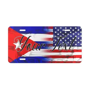 Customizable Decorative Plate with Cuban and American Flags - 12x6 Inches Glossy Aluminium Signs Personalized Plaque Rectangle Design