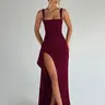 Women's Solid High-Slit Side Sleeveless Bodycon Cami Dress, Elegant Backless Long Dress for Party Club Holiday Beach Evening Formal Wear, Ladies Summer Clothes, Fashion Backless Dress