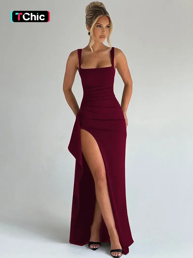 blue dress for baby girl SHEIN Modely Burgundy Red Ladies' Solid Color Simple Arabian Daily Mod