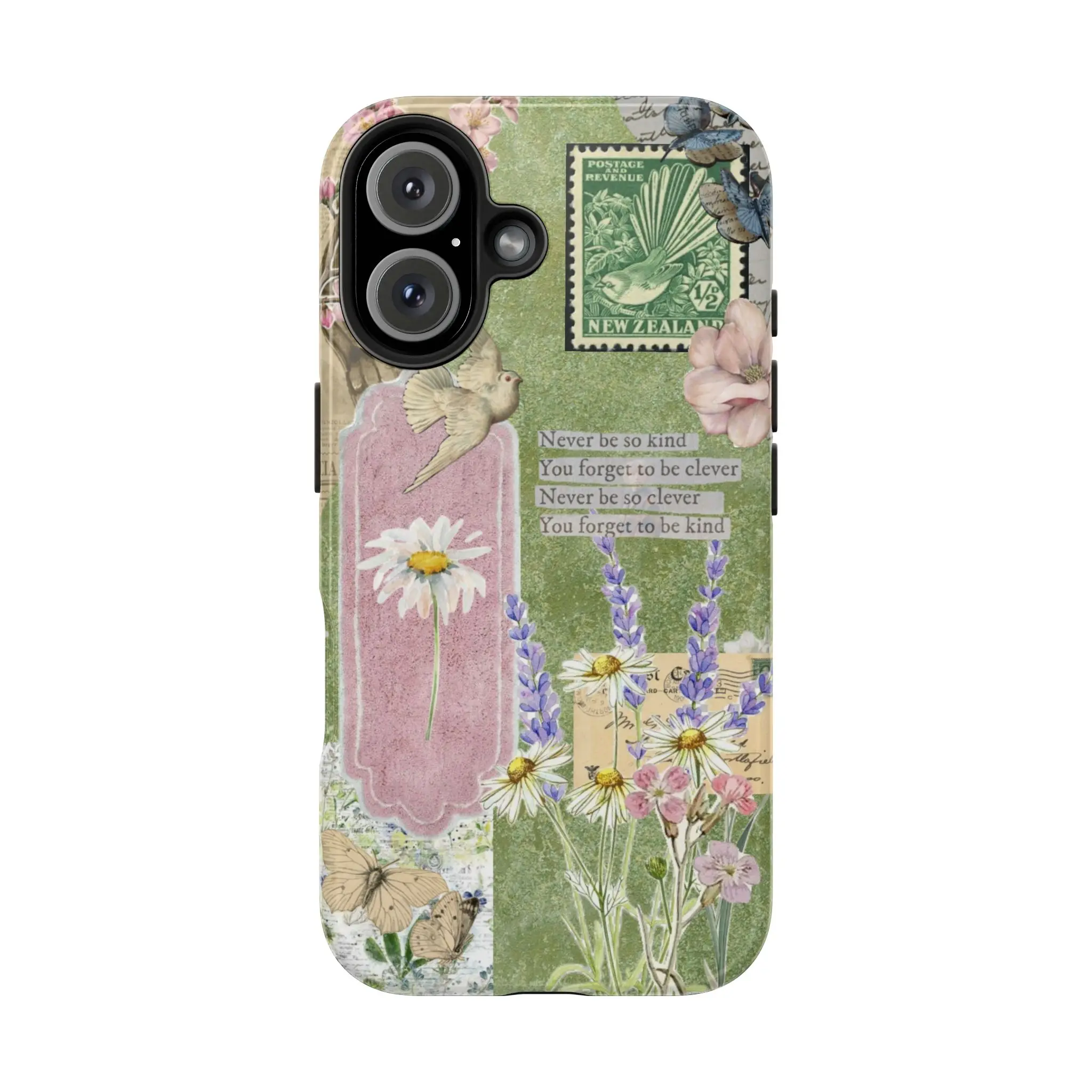 Glittercutie Smartphone Collage Sticker - "Never Be So Kind You Forget to Be Clever", Wireless Rubber-Plastic Spring Flower Vintage Preppy Sticker, Scratch-Resistant Protective Accessory for iPhone 17-11 Pro Max Plus, Samsung Galaxy S26-S22 Ultra