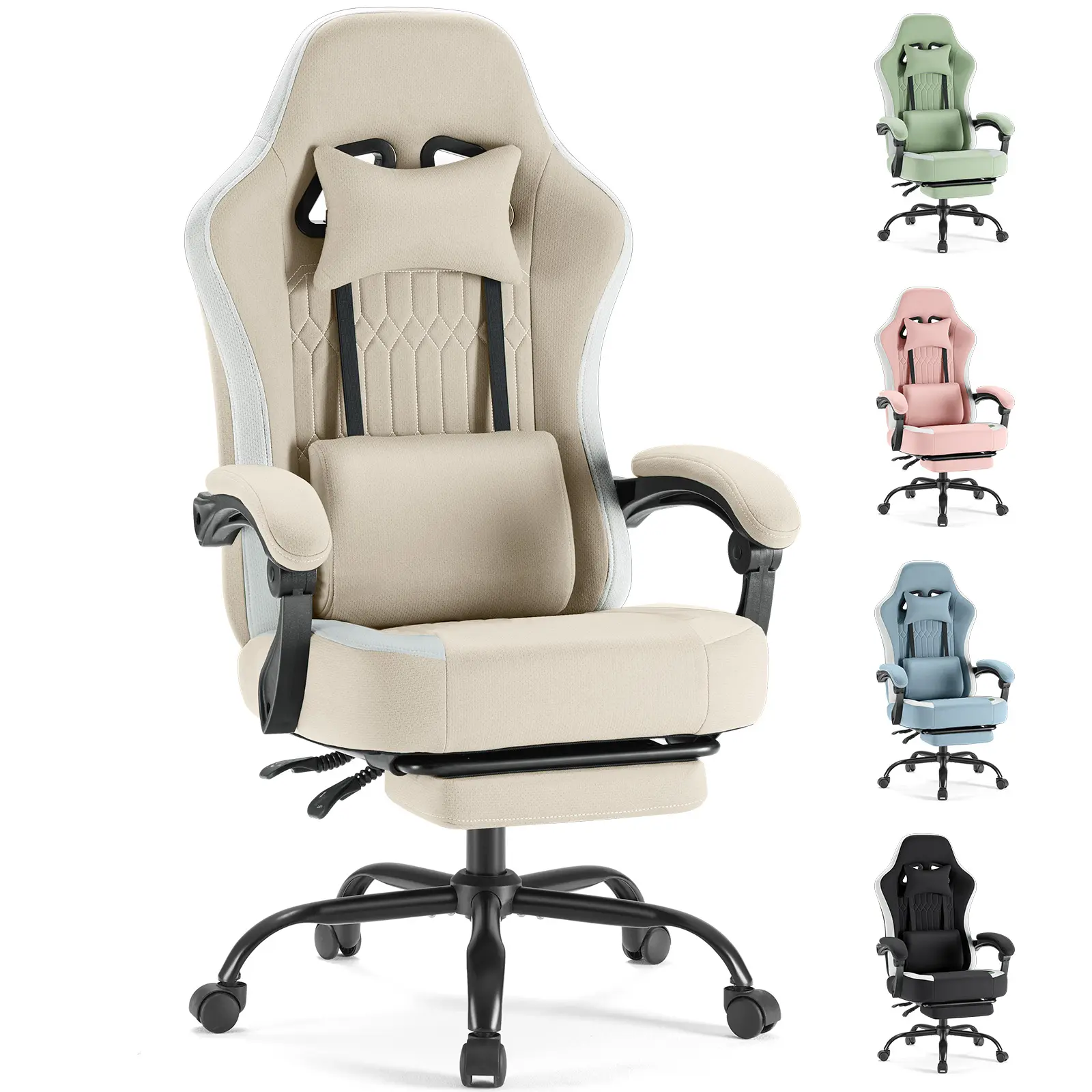 High-Back Ergonomic Gaming Chair - Height-Adjustable Office Chair Furniture with 360° Swivel Wheels, Linkage Armrests, Headrest, Lumbar Support, and Footrest