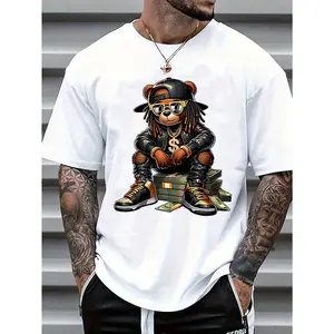 [100% Cotton] Hip - Hop Inspired T - Shirt: Cool Bear Character With Bling, Dreads And Stacked Money For Urban Style T-Shirt For Men And Women