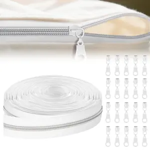 White Coil Zipper & Alloy Slider Set - Nylon Coil Zippers with 20pcs Zipper Head,for DIY Sewing Tailor Craft Bag Garment Home Textile,Sewing Tools