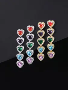 ICED CHICS Colorful heart-shaped stud earrings, a versatile accessory for ladies, a gift for Valentine's Day and dates. Made of copper inlaid zircon, worn stably in daily life Stud Earring Jewelry