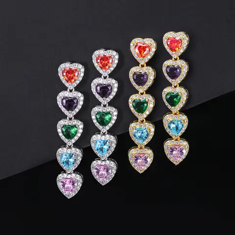 ICED CHICS Colorful heart-shaped stud earrings, a versatile accessory for ladies, Valentines Day Jewelry, a gift for Valentine's Day, Made of copper inlaid zircon, worn stably in daily life