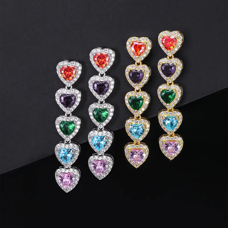 ICED CHICS Colorful heart-shaped stud earrings, a versatile accessory for ladies, Valentines Day Jewelry, a gift for Valentine's Day, Made of copper inlaid zircon, worn stably in daily life