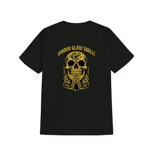 Men's Casual Graphic T-Shirt - Black Skull & Snake Print with "VOODOO GLOW SKILLS" Design, Round Neck Summer Tee, Machine Washable Regular Fit Top for Men, Unique Gift Idea