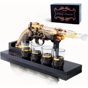 Gun Whisky Decanter Set with 4 Shot Glasses,Cool,Unique Gifts for Men Dad Boyfriends,Liquor Gun Decanter Set A Great Addition to Home Bar,Gun Liquor Dispenser Fun Conversation Starter