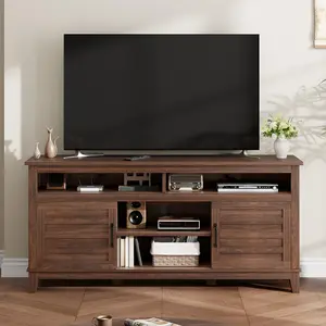63 Inch Farmhouse TV Stand, Entertainment Center with Cabinet Doors & Adjustable Shelves, Classic Media Console for Living Room