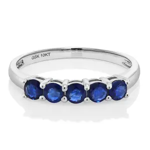 10K White Gold 5-Stone Ring For Women | 3MM Round Gemstone Birthstone | Wedding Engagement Anniversary Promise Gold Ring | Sizes 5, 6, 7, 8, 9