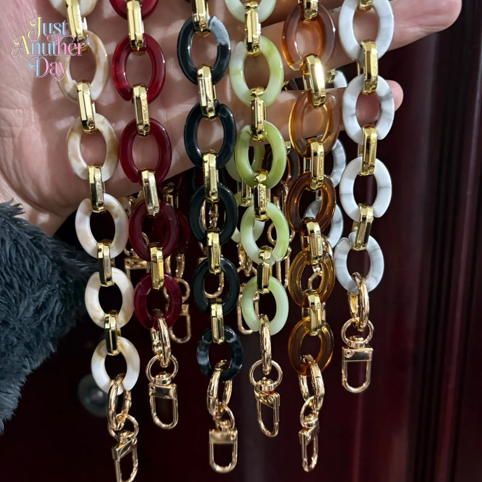 Multicolor Acrylic Curb Chain, Marble Pattern Resin Bag Strap, Detachable Chain for Phone Straps, Crossbody Bags, Handbags & Pants