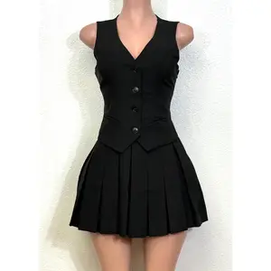 BELFAST BLACK VEST TOP PLEATED MINI SKIRT COMBO DRESS