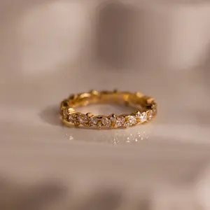 Diamond Cluster Eternity Ring by Caitlyn Minimalist - Dainty 18K Gold Plated Marquise Diamond Ring - Vintage Crystal Promise Ring - Bridal Jewelry - Anniversary Gift for Her
