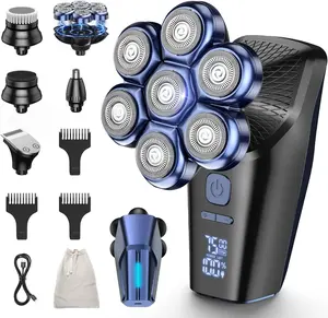 Bazivve Gold Electric Razor for Bald Men - IPX7 Waterproof, Detachable Head Shaver, Dry/Wet Grooming, LED Display, Type-C Charge, 7-Blade System, Grooming Kit