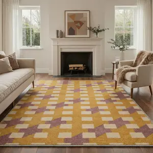 【Deals For You Days】GENIMO Floor Rug – Soft, Non-Slip, Pet Friendly, Machine Washable Home Carpet, Ideal Area Rug for Living Room, Bedroom, Kitchen ,ARC2665-OCHRE