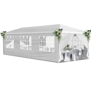 10'x30'Party Canopy Tent, Outdoor with 5 Removable Sidewalls, Waterproof Shelters Gazebo for BBQ, Birtheday Party, Wedding, Events, Backyard, Garden and Patio (10X30-5 White Party Tent)