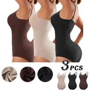 3PCS Women's Seamless Shapewear Tummy Control Body Shaper Push-Up Plus Size Corset Postpartum Waist Trainer Abdomen Shaping One-Piece Underwear Womenswear Compression Spaghetti Strap Body Shapewear Faja Corset Short FajaLevantaCola Waist Trainers