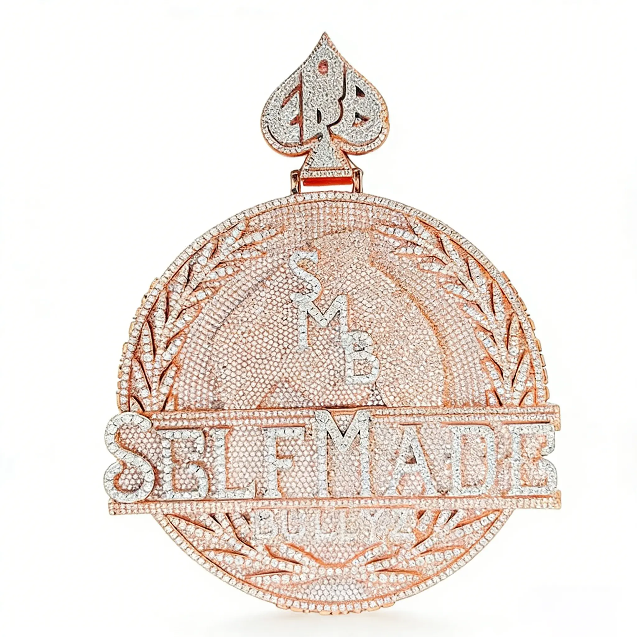 Hip Hop Spade Totem Pendant, Large Round Full Pavé Rhinestone Accessory with Metal Coating for Casual Wear