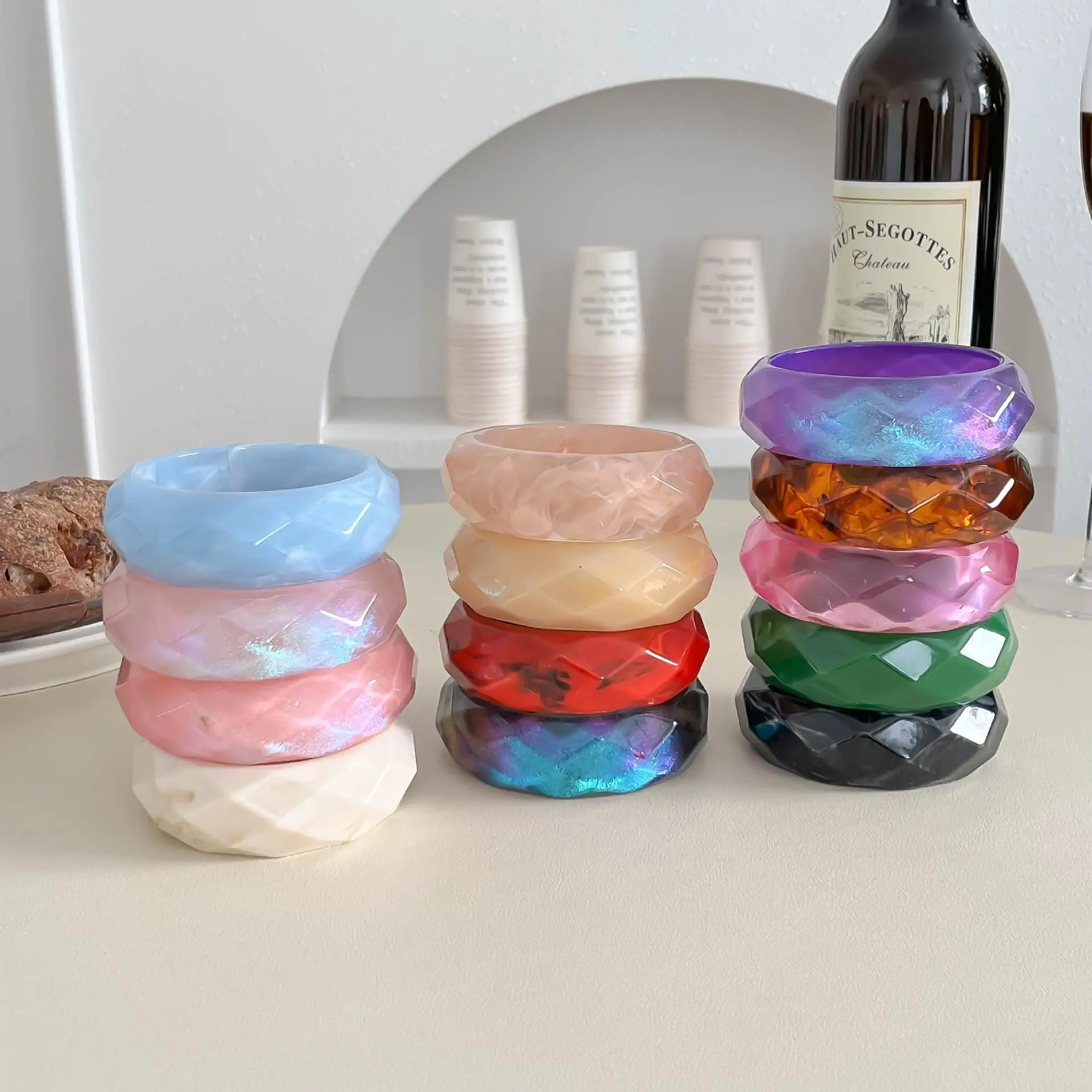 Summer Big Irregular Geometric Acrylic Bangle for Women Glitter Candy Color Clear Resin Cuff Bracelet Trendy Jewelry Gift