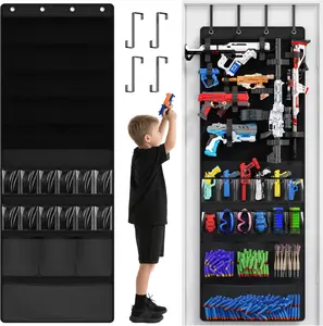 Over the Door Organizer for  , Toys Storage Door Hanger with Pockets and Slots for   Blasters, Darts, Goggles, Over Door   Storage Organizer, for  Rooms,  Rooms, Black