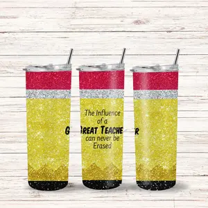 Inspiring Teacher Gift Tumbler - Yellow Pencil Design - 20oz Skinny Tumbler