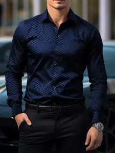 Men's Formal Fitted Long Sleeve Collared Shirt Non-Sheer Smooth Texture, Classic Business Shirt, Office and Party Shirt, Fashion Button Front Cs6849